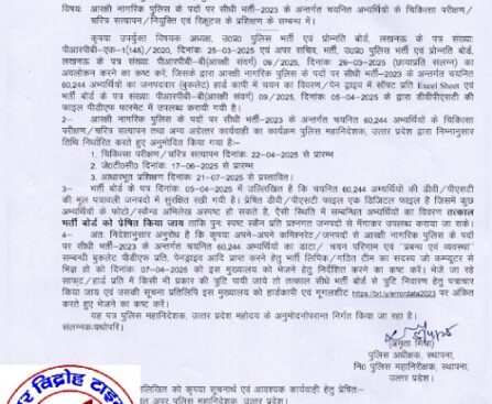 उत्तर प्रदेश की 60,244 आरक्षी नागरिक पुलिस भर्ती की बड़ी अपडेट !