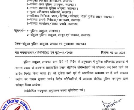 पुलिस की सभी प्रकार की छुट्टी बंद !