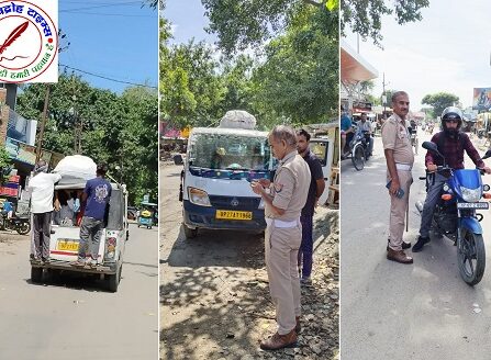 सवारी लटकाकर चलने वाली मैजिक को सीज करने के साथ साथ 100 वाहनों का चालान किया गया !