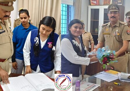 एक दिन की गोरखनाथ थाना प्रभारी बनी काव्या त्रिपाठी ! इंस्पेक्टर गोरखनाथ शशिभूषण राय ने बुके देकर किया स्वागत !