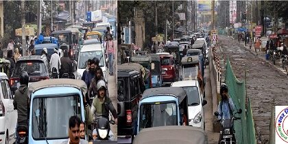 जाम ही जाम ! सड़क निर्माण बना रामघाट रोड पर जाम की वजह !