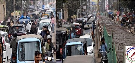 जाम ही जाम ! सड़क निर्माण बना रामघाट रोड पर जाम की वजह !